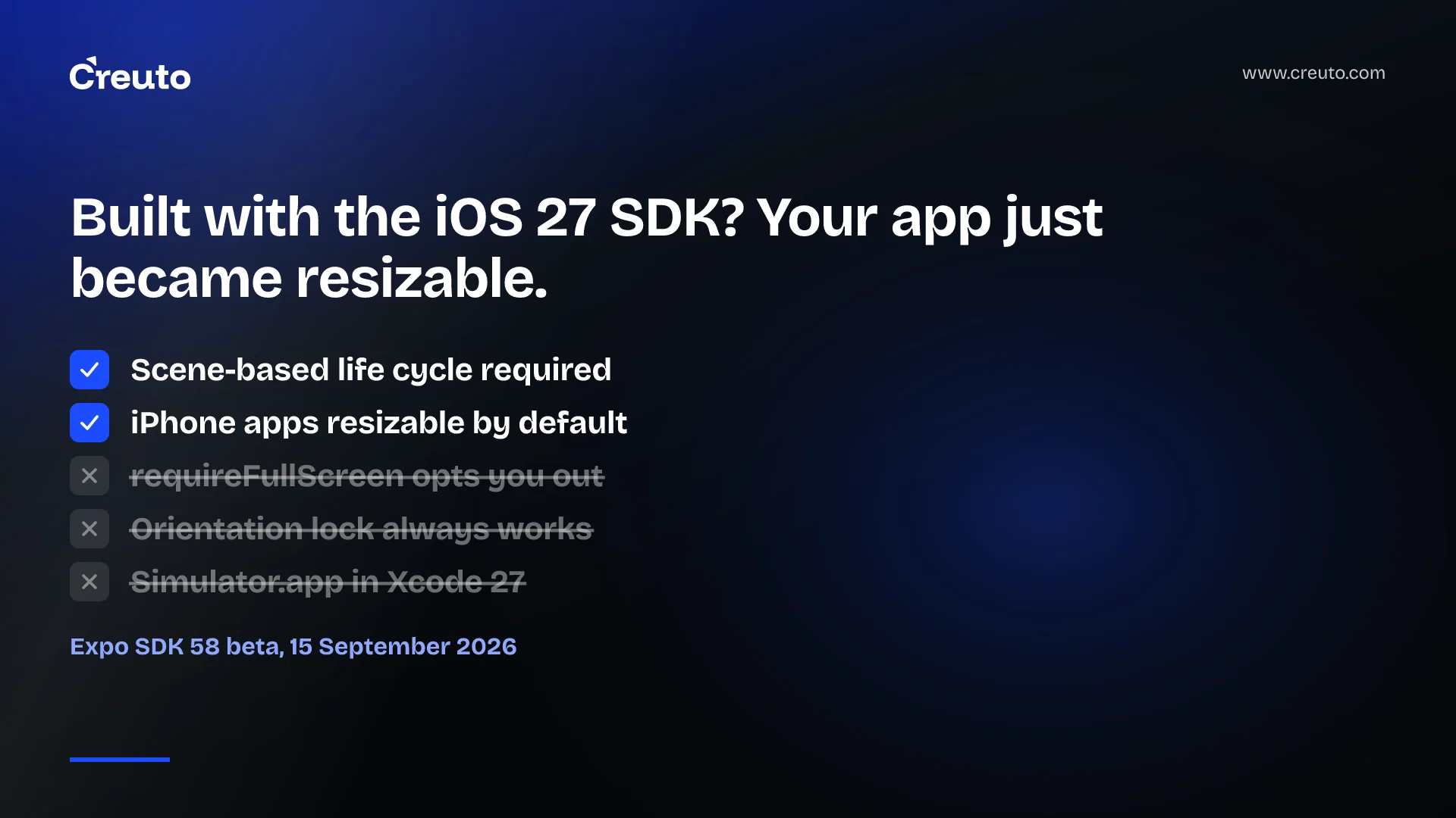 Expo SDK 58 and iOS 27: what changes for React Native apps