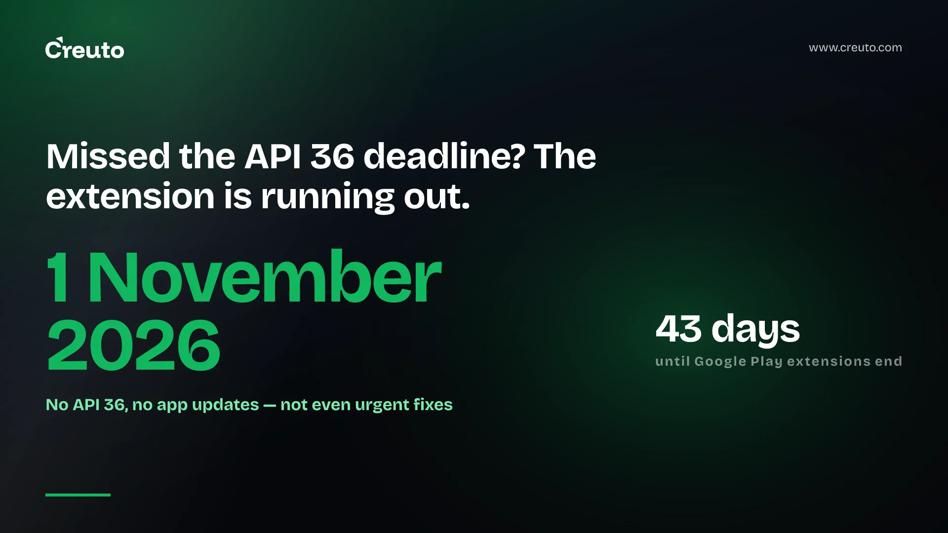 Target API level 36: your Google Play extension ends 1 November