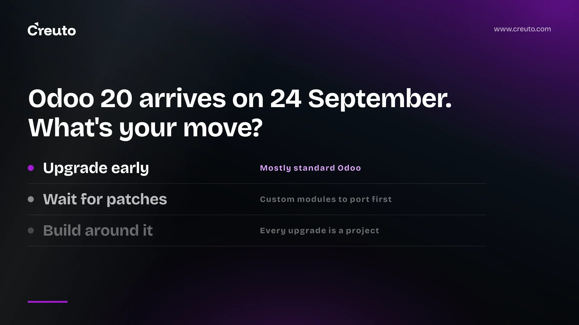 Odoo 20 launches at Odoo Experience on 24 September: upgrade, wait, or build around it?