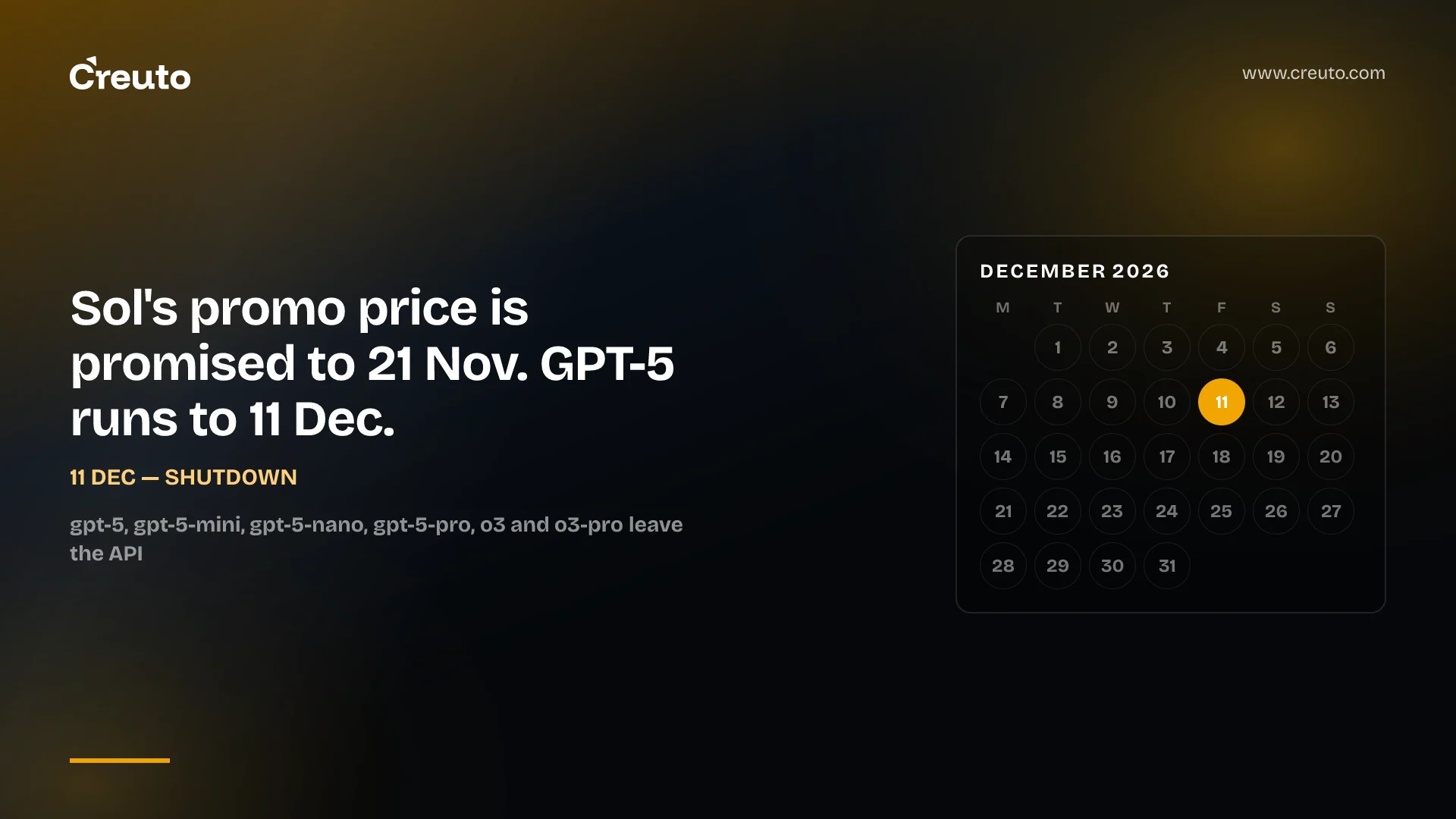 GPT-5 deprecation on 11 December: gpt-5 and o3 to GPT-5.6