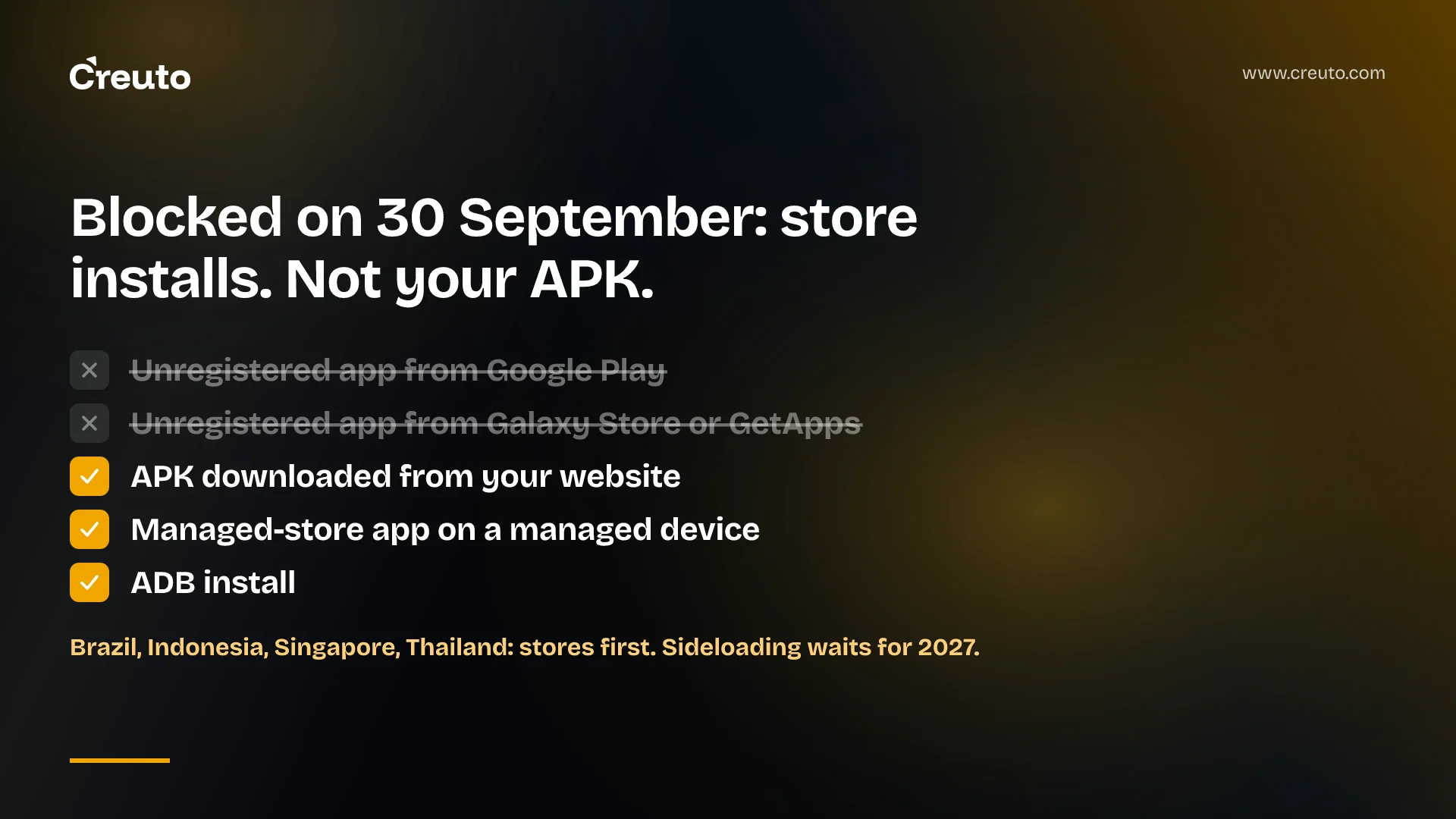 Android developer verification: 30 Sep blocks stores, not APKs